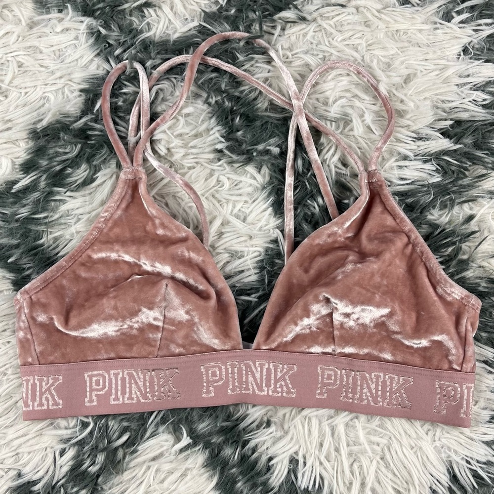 Victoria's Secret PINK Womens Bralette Velour Velvet Unlined Strappy Back Medium
